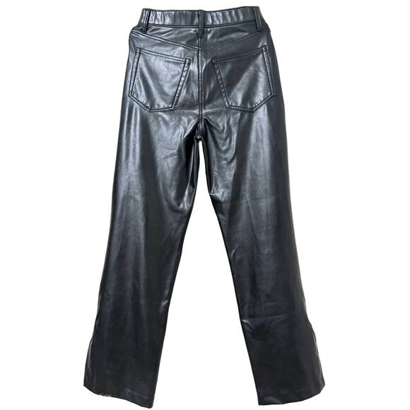 Abercrombie& Fitch The 90s Straight Ultra High Rise Split leg Vegan Leather Pant - Picture 2 of 12